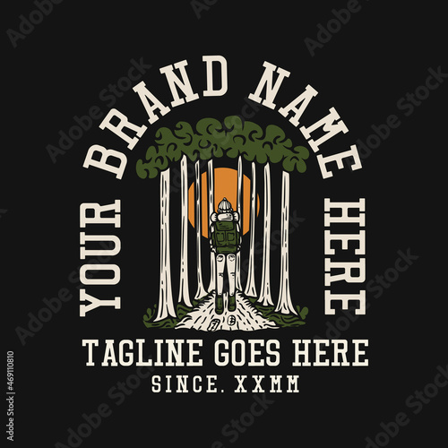 hiking in the forest vintage t shirt design template