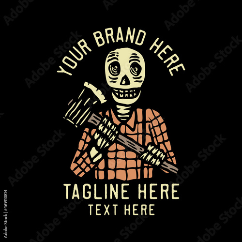 image description lumberjack skeleton carrying ax vintage t shirt design template