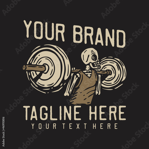 skeleton weight lifting vintage t shirt design template