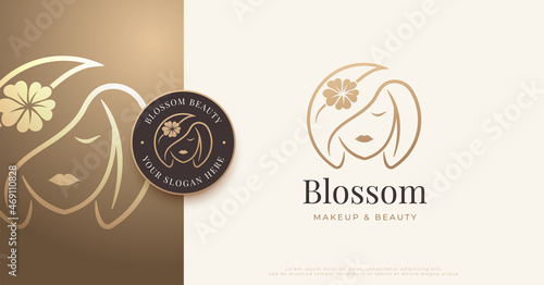 beautiful woman with flowers logo design