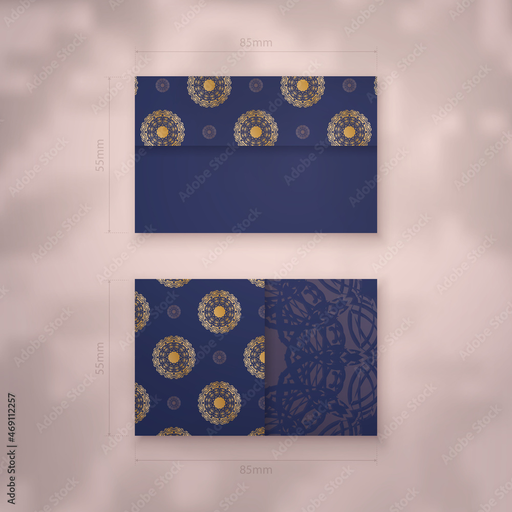 Business card in dark blue with Greek gold pattern for your contacts.