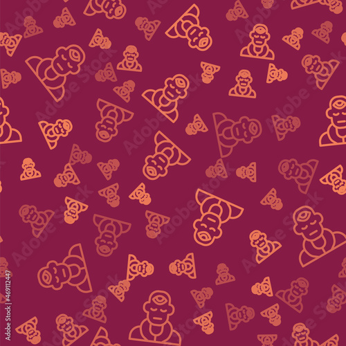 Brown line Wizard warlock icon isolated seamless pattern on red background. Vector