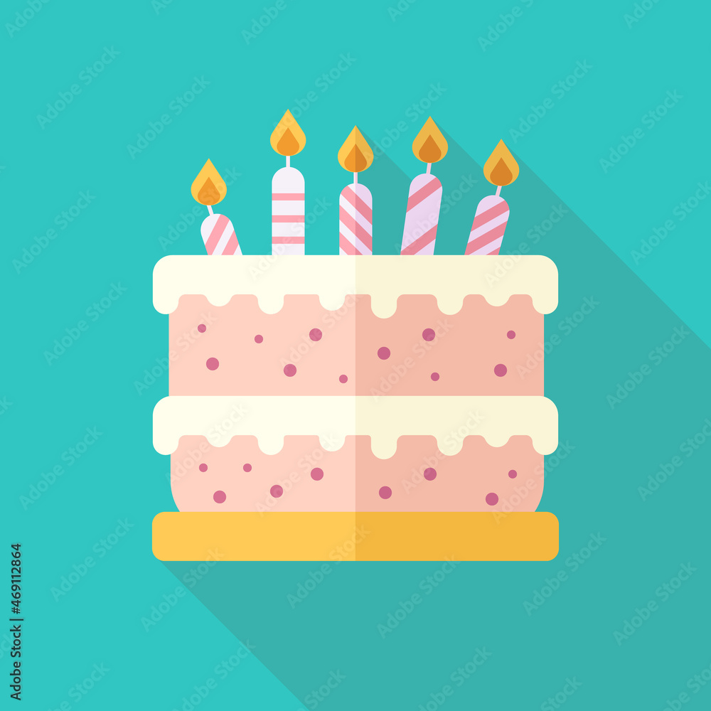 Birthday cake, party, flat icon with a long shadow Birthday cake, party, flat icon with a long shadow