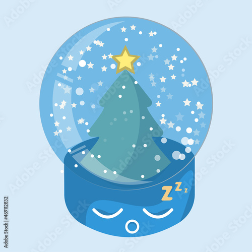 Icon Holiday Ball Decoration.Vector Illustration of Glass Sphere. Ball with Snow and Tree Inside