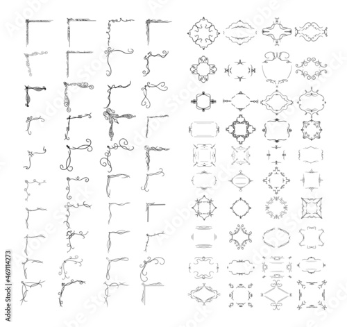 A collection of elegant geometric frames for decorating photos, furniture and mirrors. Set of corner vignettes.