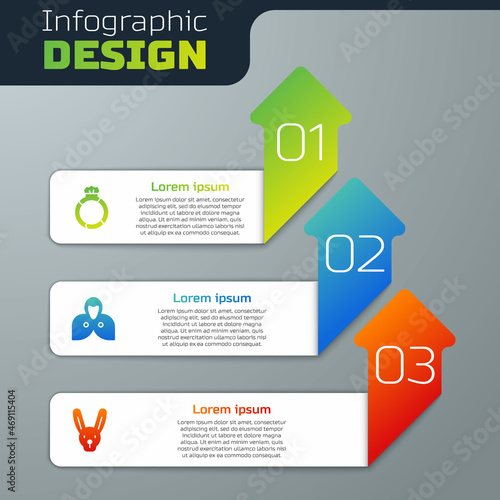 Set Magic stone ring with gem, Mantle, cloak, cape and Rabbit ears. Business infographic template. Vector
