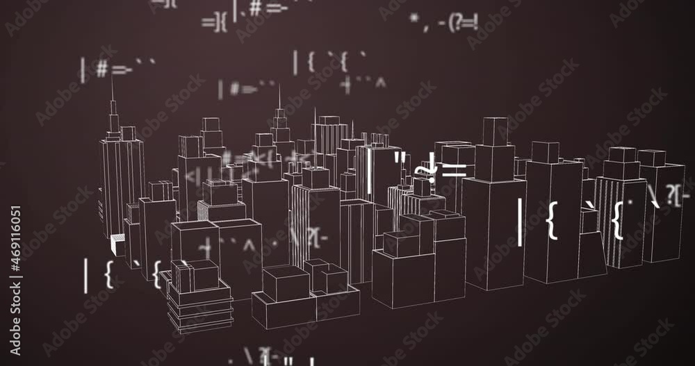 Animation of numbers changing over spinning 3d model of city Animation of numbers changing over spinning 3d model of city