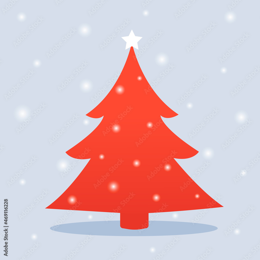 Red Christmas new year tree, winter time shining snow vector illustration. Red Christmas new year tree, winter time shining snow vector illustration.