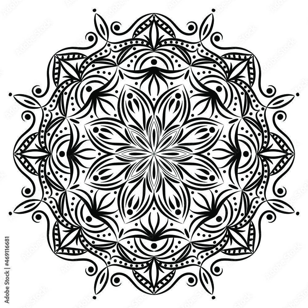 Flower Mandala. Islam, Arabic, Indian, Turkish, Pakistani, Moroccan, Spanish, Chinese, mystical, ottoman motives. Unusual flower shape. Hand drawn background.