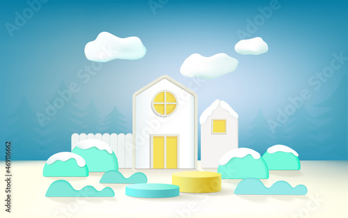 Minimal background mock up with podium for product display. 3d rendering.