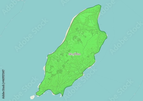 Isle of Man map showing country highlighted in green color with rest of European countries in brown