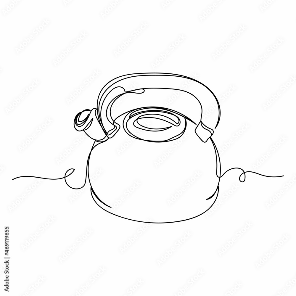 Vector continuous one single line drawing icon of kettle in silhouette ...