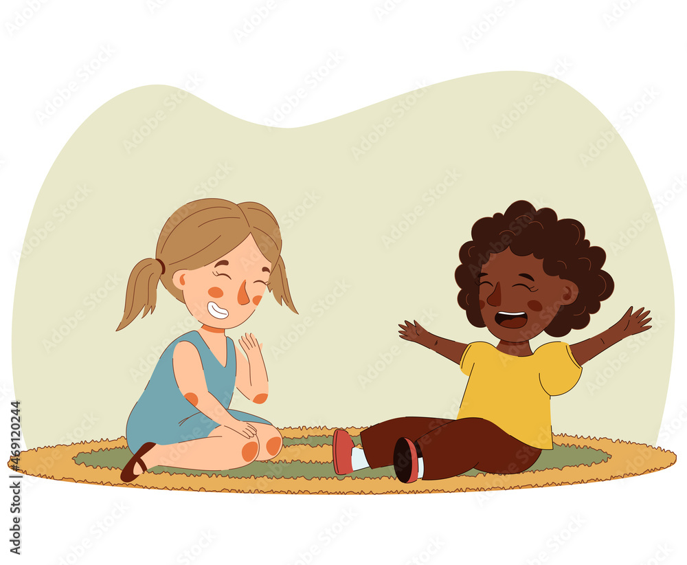 Smiling girls kids playing together vector art Stock Vector | Adobe Stock