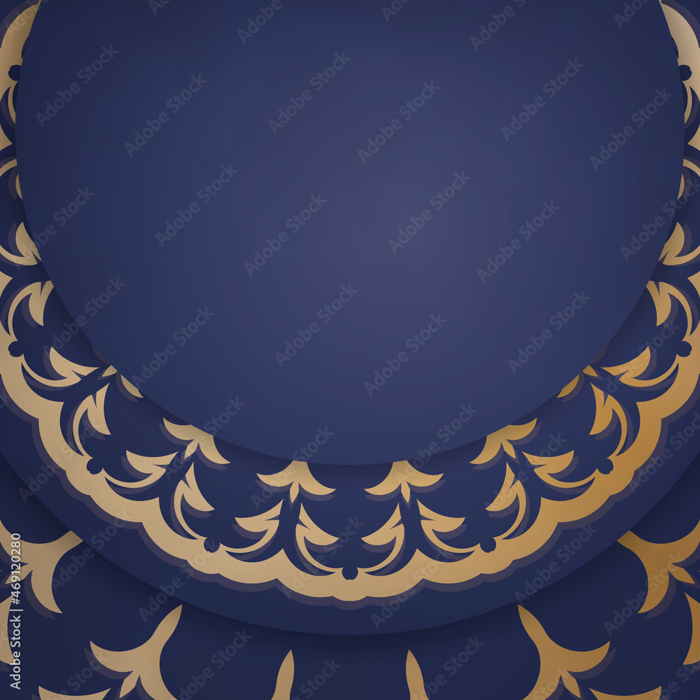 Obraz premium Business card template in dark blue with Greek gold pattern for your business.