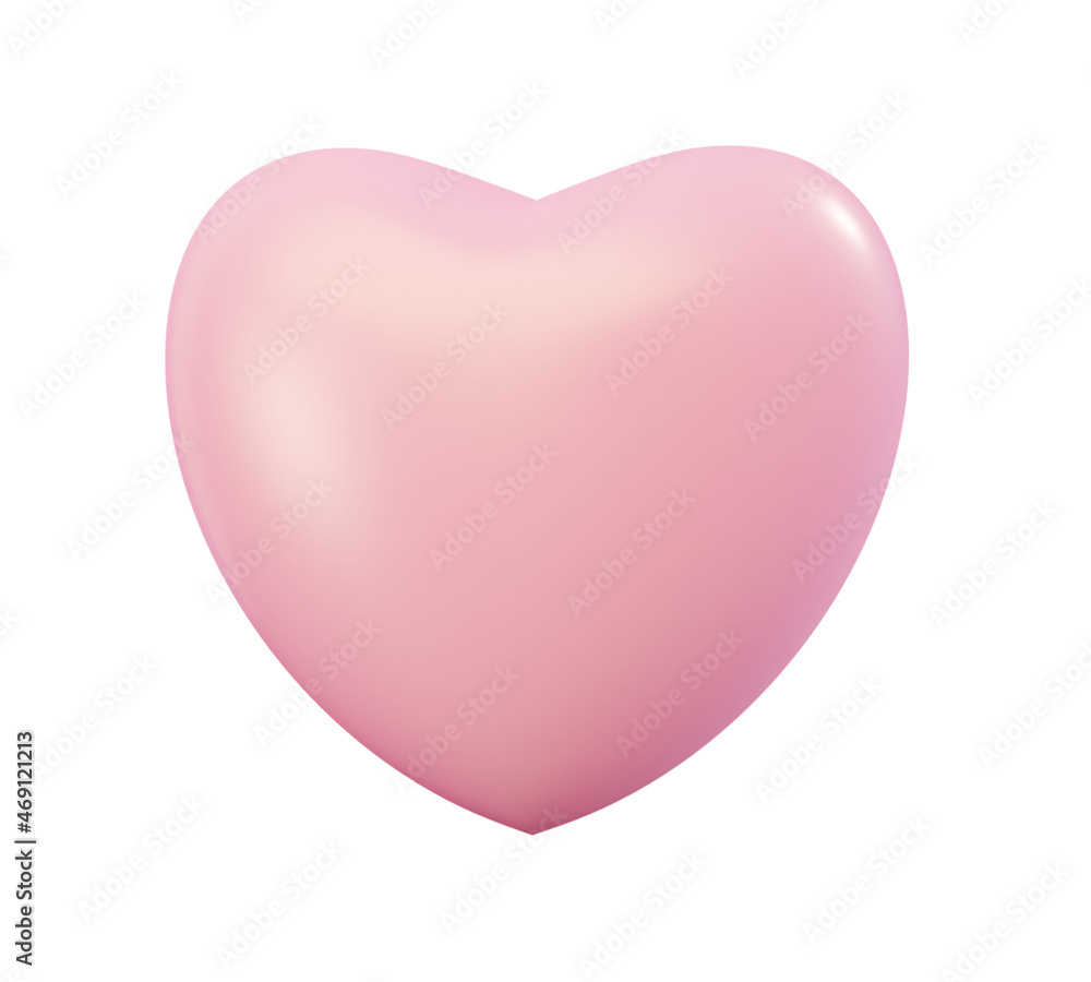 Delicate pastel pink heart on a white background. 3d rendering