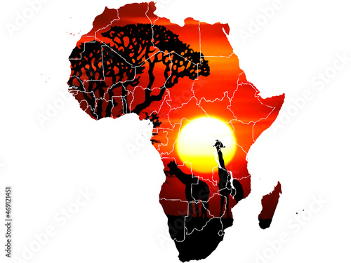 Mapa de áfrica con ilustración de sabana.