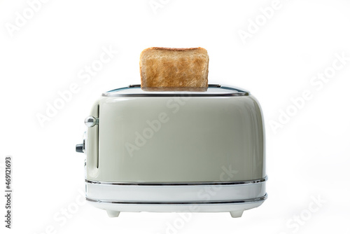 Retro toaster and toasted slices of bread isolated on white background with clipping path