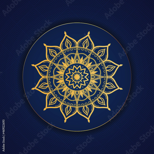 gold and blue color luxury ornamental mandala background design for print, poster, cover, brochure, flyer, banner