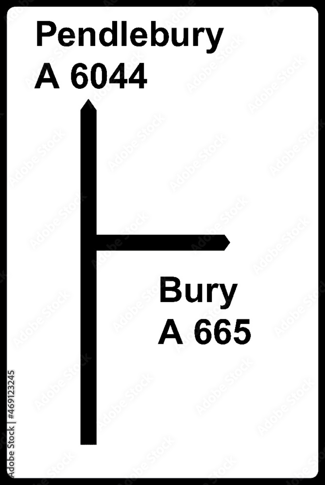 Non-Primary road junction sign to Pendlebury in North West England