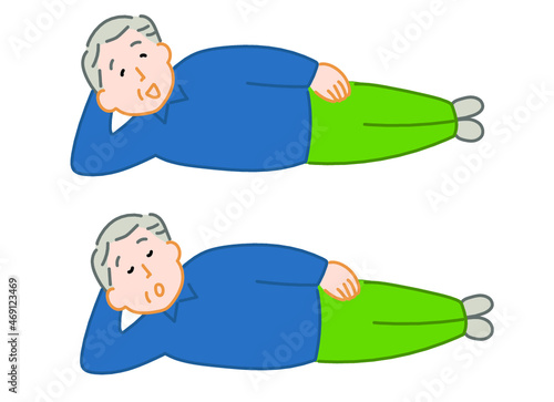 寝転がる老人　寝転ぶ老人
うたた寝するおじいさん　イラスト　うたた寝