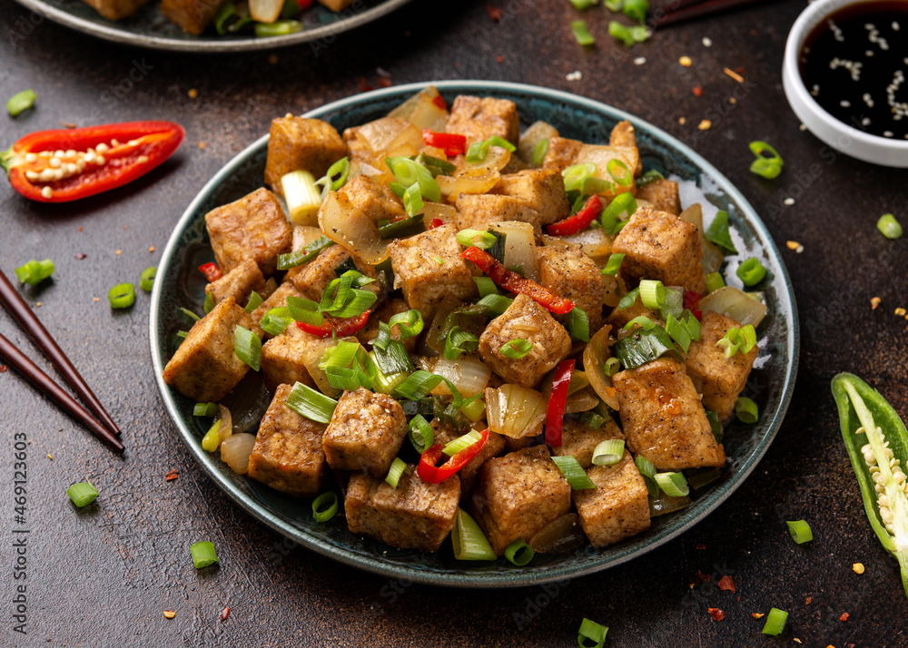 Crispy salt and pepper Tofu. Vegan, vegetarian healthy food Crispy salt and pepper Tofu. Vegan, vegetarian healthy food