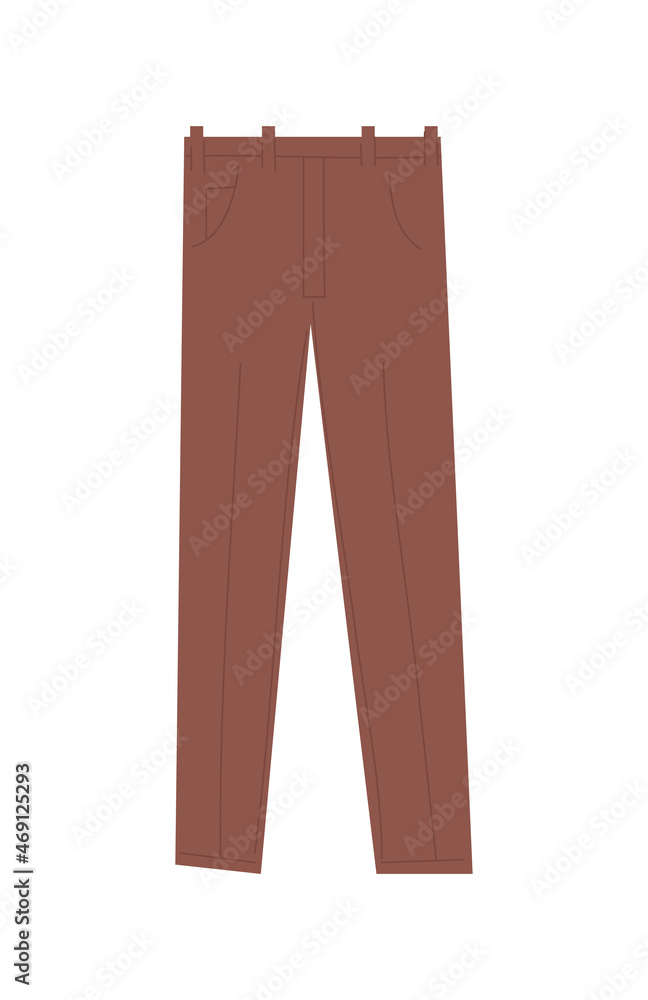 Classic brown pants. Style, part of costume. Graphic elements for clothing store. Office employee stuff, formal wear. Trouser, casual, outfit, suit, traditional. Cartoon flat vector illustration