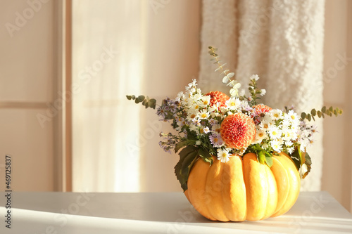 Wallpaper Mural Beautiful autumn bouquet in pumpkin on table in room Torontodigital.ca