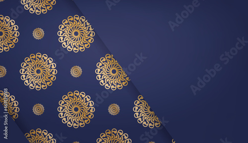 Dark blue background with luxurious gold pattern and place for logo or text