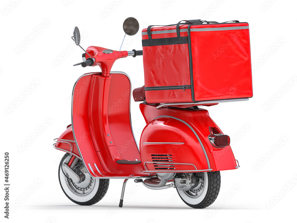 Scooter express service. Red motor bike with delivery bag isolated on Stock Illustration | Adobe