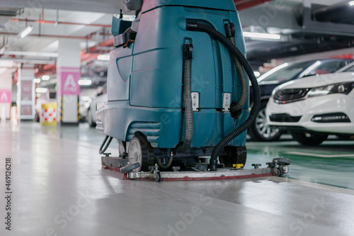 cleaning floor with machine