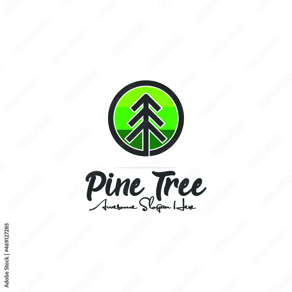 simple pine tree logo design in circle, go green logo, nature, adventure vector template simple pine tree logo design in circle, go green logo, nature, adventure vector template