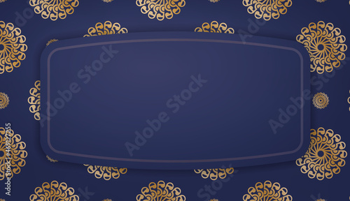 Dark blue background with vintage gold pattern and place for logo or text