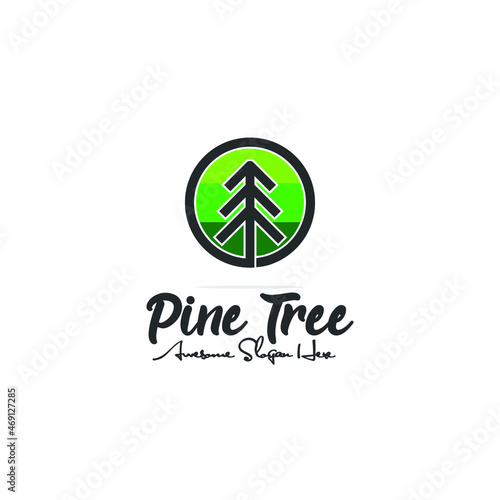 simple pine tree logo design in circle, go green logo, nature, adventure vector template Free Download simple pine tree logo design in circle, go green logo, nature, adventure vector template - GFXLoad