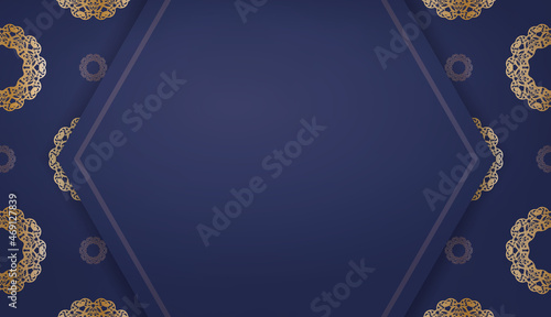 Dark blue banner template with abstract gold ornament and place under your text