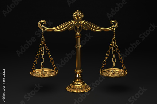 Law scales on black background. Symbol of justice