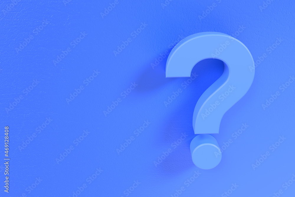 question mark on the plane 3d wall in blue with space to add content question mark on the plane 3d wall in blue with space to add content
