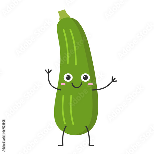 Squash zucchini hand greeting cute character cartoon smiling face joy vegetable marrow happy courgette emotions icon vector illustration.