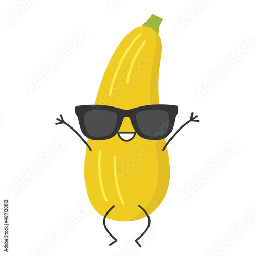 Squash zucchini jumping up cute character cartoon smiling face joy vegetable marrow happy courgette emotions icon vector illustration.