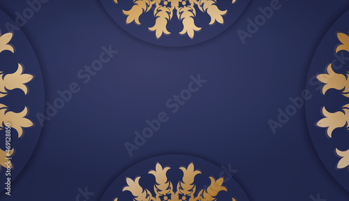 Dark blue banner template with gold mandala ornament and place for your logo or text