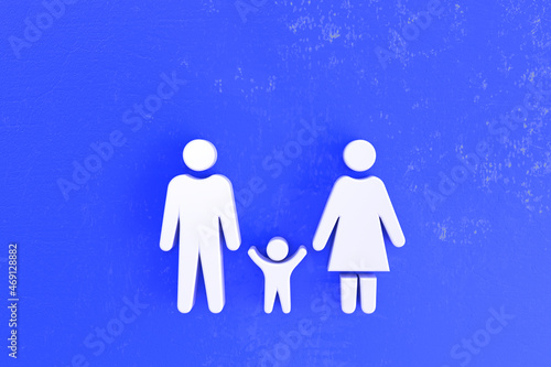 The Family on  3d blue wall background with space to add content