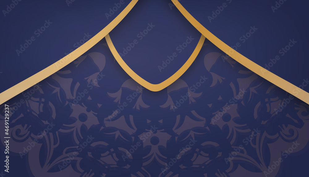 Dark blue banner template with greek gold ornament for design under your logo