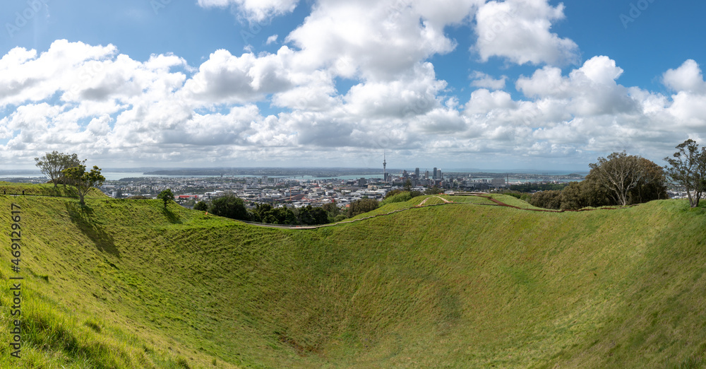 Mt Eden Crater and View to Auckland City, New Zealand