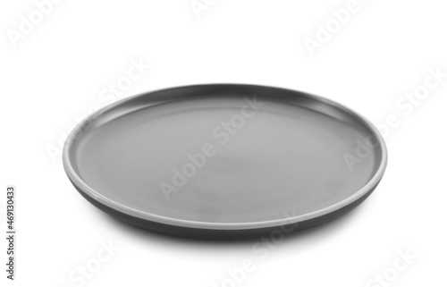 New empty dark plate isolated on white