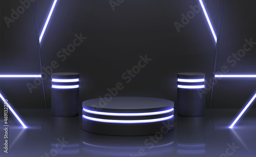 Obraz na płótnie Futuristic cyber stage with 3d neon podiums for product display