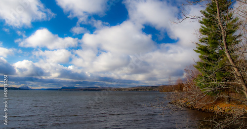 View of the large November windswept Lake Memphremagog