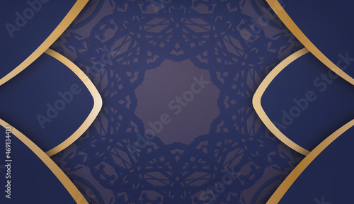 Dark blue banner with a mandala with gold ornaments and a place for the text