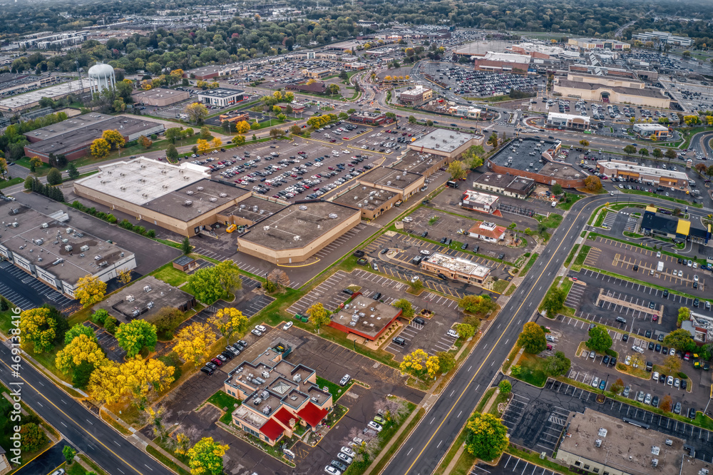Aerial View of the Twin Cities Suburb of Roseville, Minnesota during Autumn
