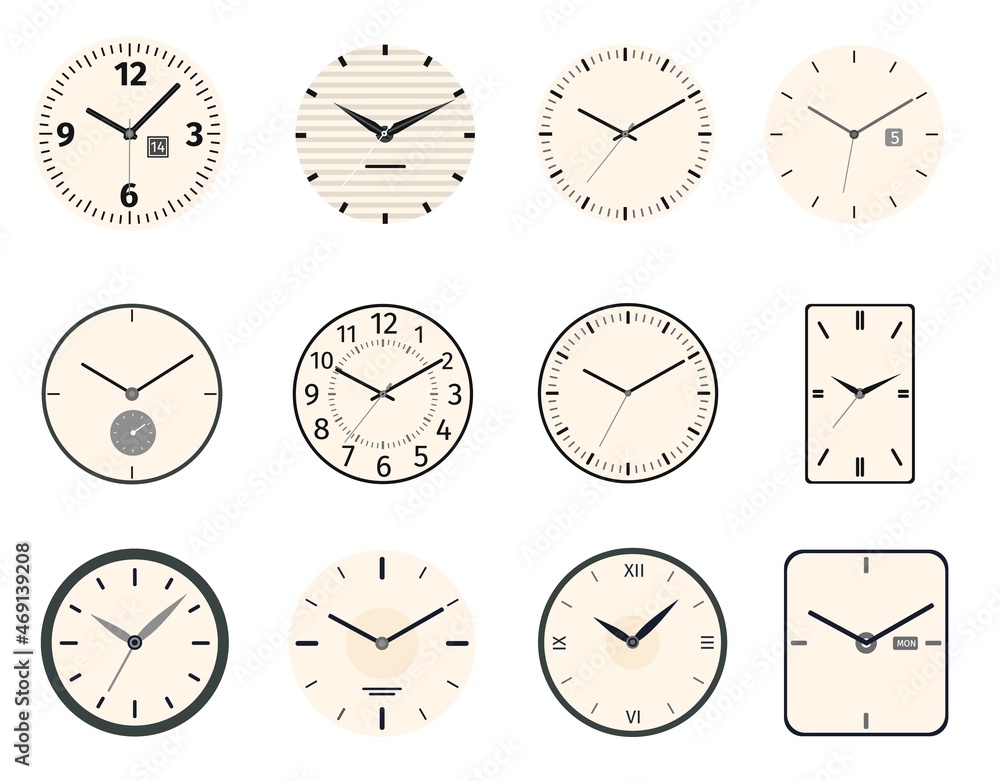 Classic and vintage clock and watch faces circle and rectangle