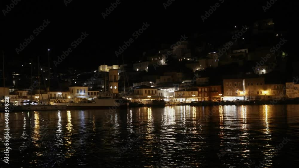 Stunning night view of dark Hydra in Greece. Stunning night view of dark Hydra in Greece.