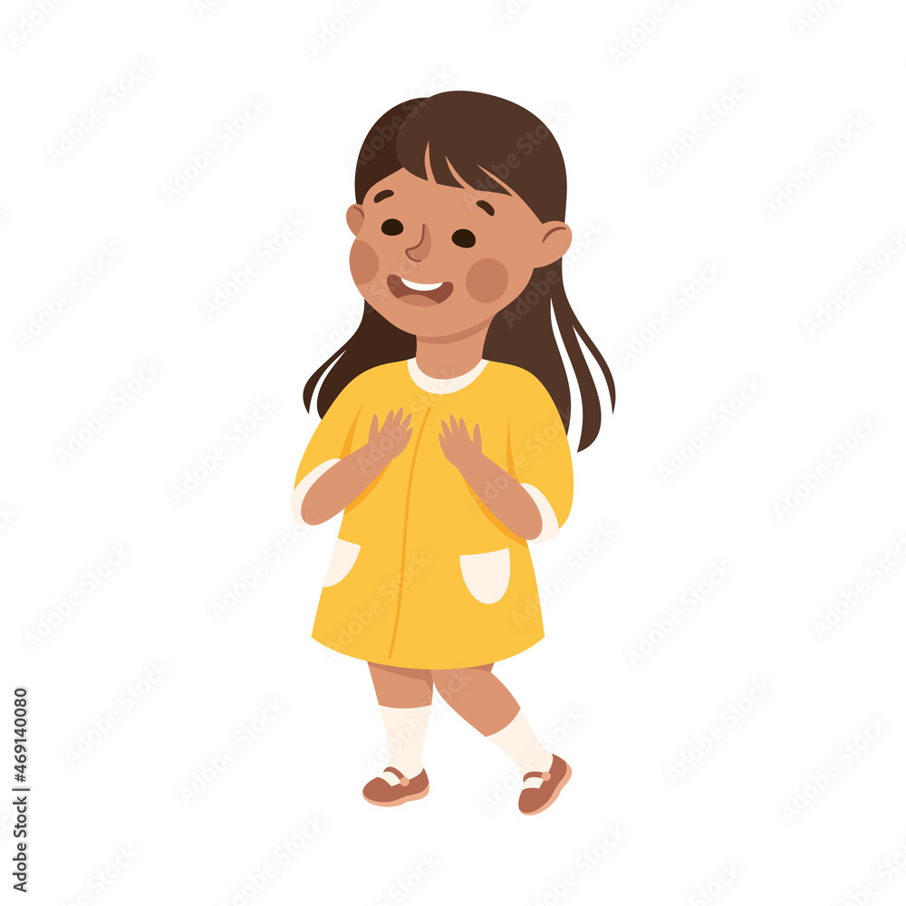 Smiling Little Girl in Yellow Dress Standing Feeling Happy Vector Illustration Smiling Little Girl in Yellow Dress Standing Feeling Happy Vector Illustration